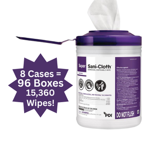 Wow! MSRP $2600!! = 8 Cases (12 each per case) PDI Q55172 6" x 6.75" Super Sani-Cloth Germicidal Disposable Wipes – Large Canisters – Powerful Disinfectant Formula –  96 Canisters and over 15,000 Wipes For Convenient Bulk Supply!