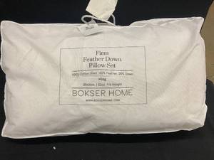lot 77 image: King Size Firm Feather Down Pillow Set with Torn Packaging