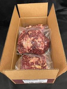 lot 104 image: Box of Frozen Beef Ribeye Steaks 9.40LBs