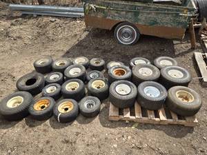 lot 99 image: Huge Pile of a variety of Lawn Mower Tires