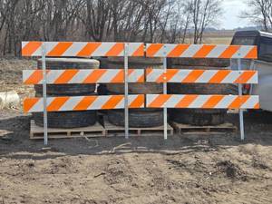 lot 106 image: Lot of 2 Used Traffic Barricades with Reflective Stripes - No Bases