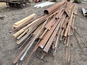 lot 123 image: Huge Pile of Mixed Steel round, square, angle and flat- I Beam is 105, Tube is 15, Square Tubing 24 and Many Many More