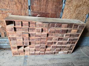 lot 145 image: Huge Wooden Bolt Cabinet with Assorted Hardware Drawers - Many with Hardware