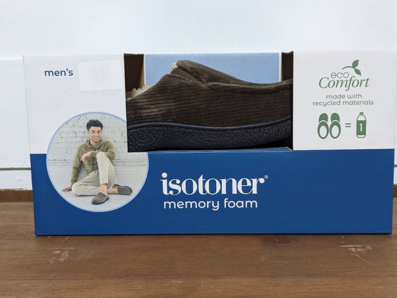 lot 249 image: Isotoner Mens Memory Foam eco Comfort Slippers - Dark Chocolate - XXL 13-14