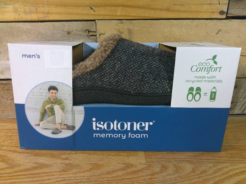 lot 256 image: Isotoner Mens Memory Foam eco Comfort Slippers - Ash - XL - 11-12