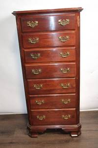 lot 2 image: Ethan Allen Cherry Tall Chest of Drawers