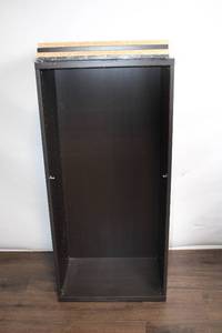 lot 3 image: Tall Dark Brown Wooden Cabinet with Panels