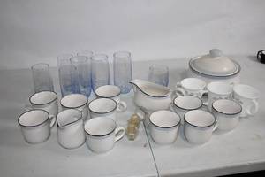 lot 6B image: Assorted Kitchenware Set with Mugs, Pitcher, and Glasses