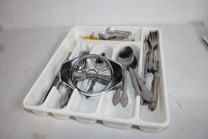 lot 44 image: Assorted Silverware and Utensils Set in Tray