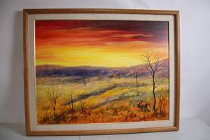 lot A-76 image: Vintage African Landscape Painting by Mihir Prayag, 1984