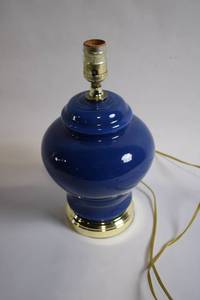 lot 96 image: Blue Ceramic Table Lamp with Brass Accents