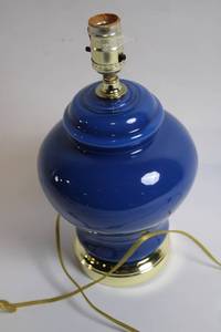lot 97 image: Blue Ceramic Table Lamp with Brass Base