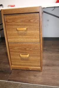 lot 107 image: Compact Wooden Filing Cabinet with Two Drawers
