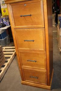 lot 108 image: Wooden 4-Drawer File Cabinet with Brass Handles