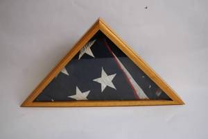 lot 121 image: Folded American Flag in Display Case with Oak Finish