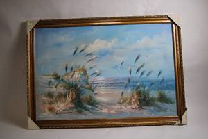 lot 132 image: Beachside Oil Painting Signed by Artist in Gilded Frame