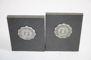 lot 133 image: University of Michigan Slate Bookends with Seal Emblem