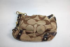 lot 147 image: Coach Monogram Canvas and Leather Shoulder Bag with Gold-Tone Hardware