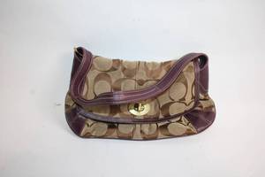 lot 150 image: Brown and Maroon Patterned Handbag with Turn Lock Closure