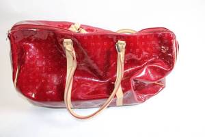 lot 151 image: Red Patent Leather Tote Bag with Beige Handles