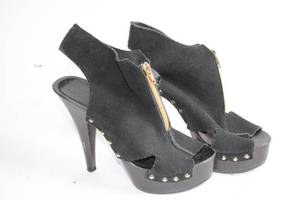 lot 163 image: Pair of Black Suede High Heel Open-Toe Sandals