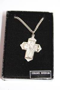 lot A-178 image: Sterling Rhodium Cross Pendant with Chain in Box