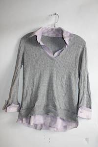 lot 205 image: Gray Cable Knit Pullover Sweater with Striped Collar