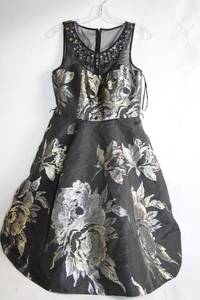 lot 224 image: Vince Camuto Sleeveless Black Floral Dress with Beaded Neckline - Size 8