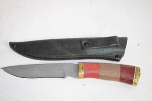 lot A-267 image: Handcrafted Hunting Knife with Decorative Sheath
