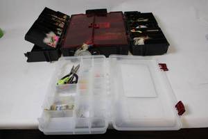 lot 324 image: Collection of Fishing Tackle Boxes with Assorted Lures and Equipment