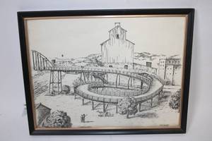 lot 335 image: Framed Vintage Black and White Architectural Sketch