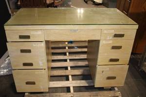 lot 361 image: Vintage Wooden Office Desk with Glass Top