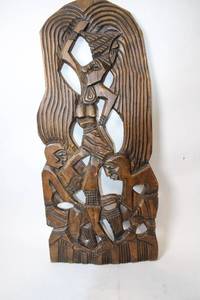lot 362 image: Large Hand-Carved African Tribal Wood Wall Art