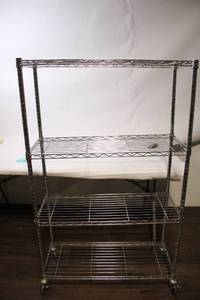 lot 369 image: Heavy Duty Chrome Wire Shelving Unit with Wheels