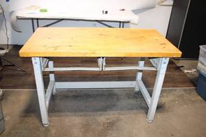 lot 371 image: Industrial Wooden Workbench with Steel Frame