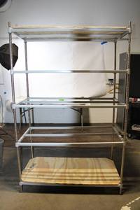 lot 375 image: Industrial Metal Shelving Unit with Wooden Shelves