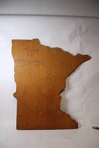 lot 376 image: Large Minnesota State Wooden Wall Art with Natural Wood Finish
