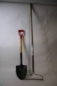lot 378 image: Used Garden Shovel and Rake Set