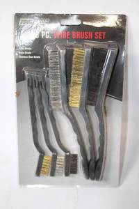 lot 393 image: 6-Piece Tool Shop Wire Brush Set with Nylon, Brass, and Stainless Bristles