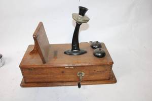 lot 408 image: Antique Dean Electric Co. Wall-Mounted Telephone