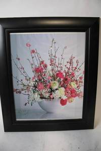 lot 412 image: Framed Floral Art Print with Black Wooden Frame