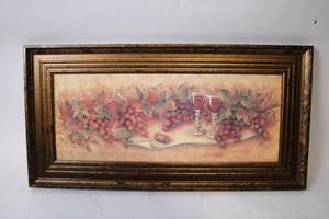 lot 416 image: Framed Wall Art with Grapes and Wine Motif