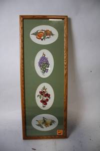 lot 422 image: Framed Embroidery Collage of Fruit Designs