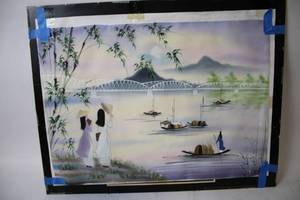 lot 424 image: Large Vietnamese Watercolor Painting on Canvas