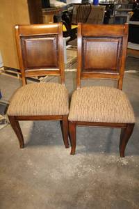 lot 431 image: Pair of Wooden Dining Chairs with Upholstered Seats