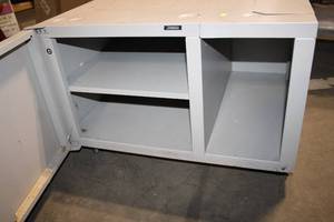 lot 434 image: Gray Office Storage Cabinet on Casters with Doors