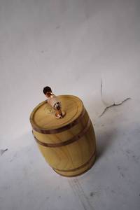 lot 465 image: Decorative Wooden Barrel with Copper Accents