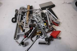 lot 492 image: Assorted Hand Tools with Wrenches, Sockets, and Hammer