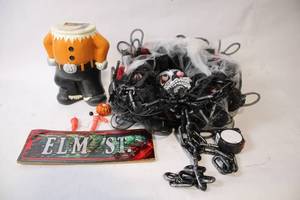 lot 496 image: Halloween Decoration Set with Candy Holder, Elm St. Sign, and Gothic Wreath
