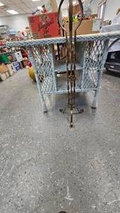 Wicker Table with Shelves, Very Nice Condition and Metal Plant Stand